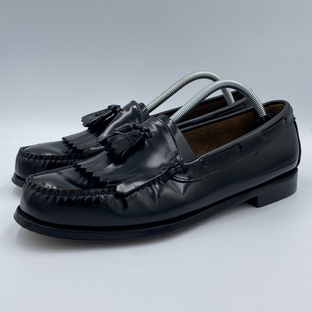 G.H. Bass & Co Weejuns Layton Men's 10.5 Black Leather Kiltie Tassel Lug Loafers